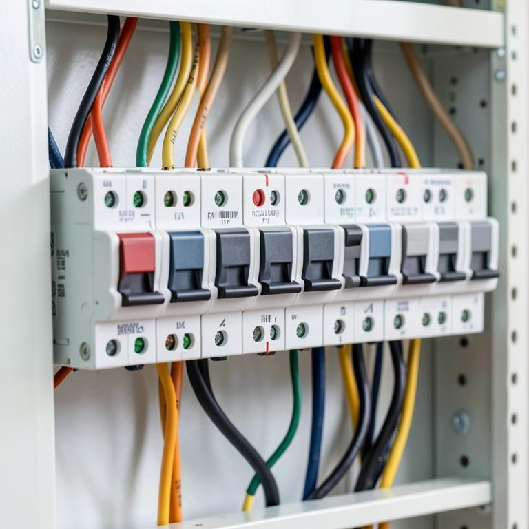Quadro de distribuição residencial com disjuntores alinhados